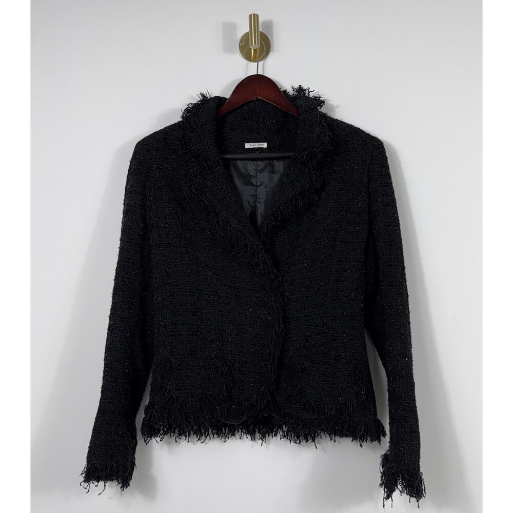 Jossie's Couture Black Frayed Tweed Jacket fringed hem and cuffs glitter Sz S - Picture 2 of 7